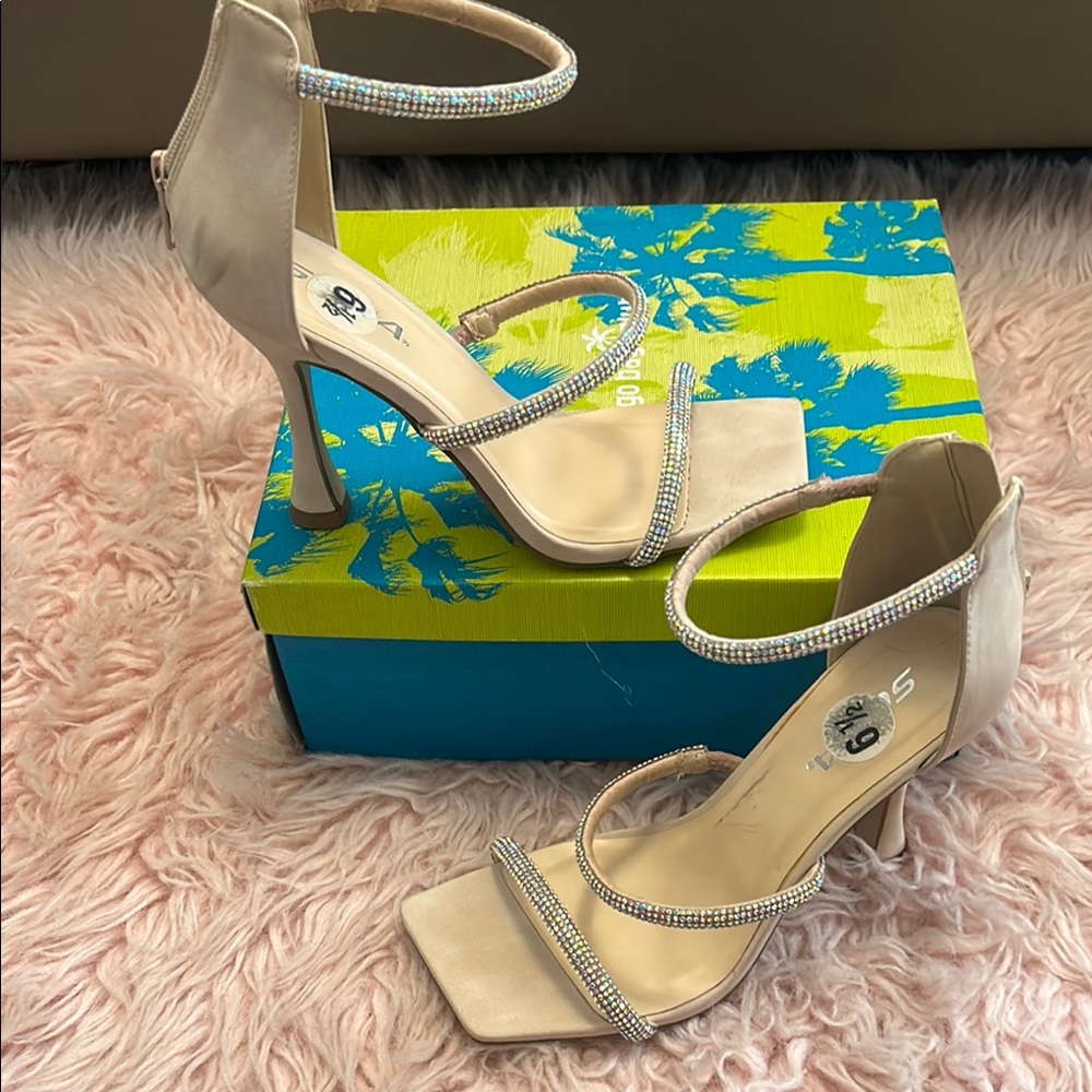 Soda Cream Stiletto Heels with Ankle Strap